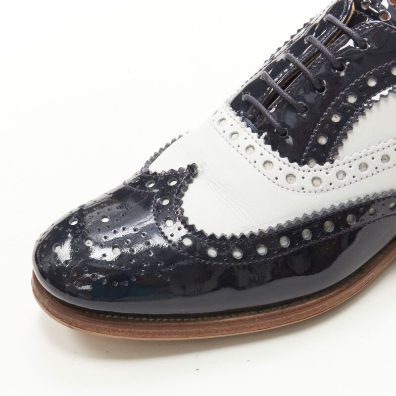 CHURCH'S Burwood black patent white perforated leather brogue EU36