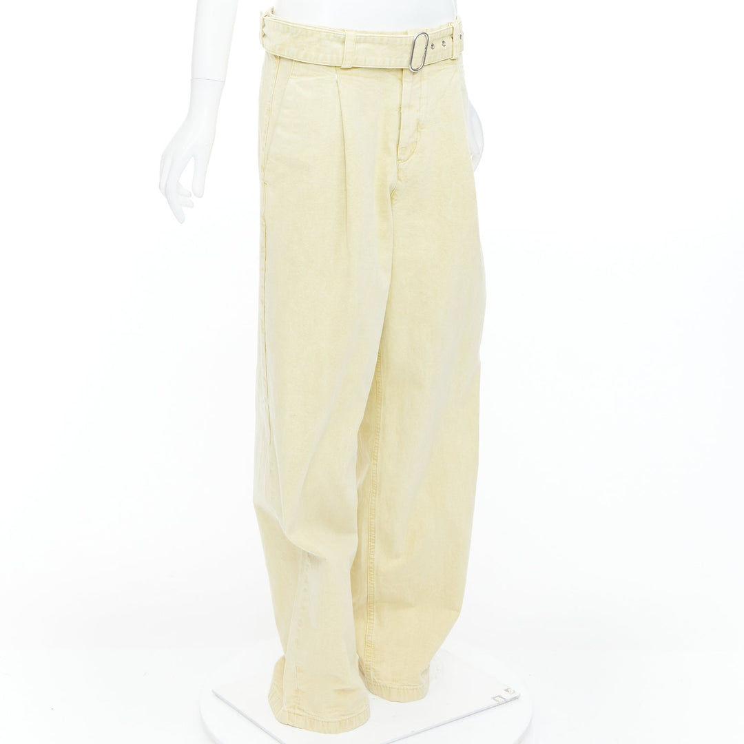 JIL SANDER + washed yellow cotton belted wide leg pants FR38 M