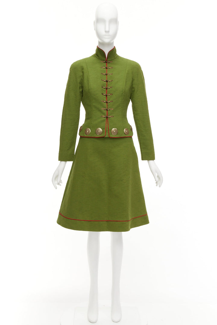 rare CHRISTIAN DIOR John Galliano 1999 Mao Communist green skirt suit FR36/38