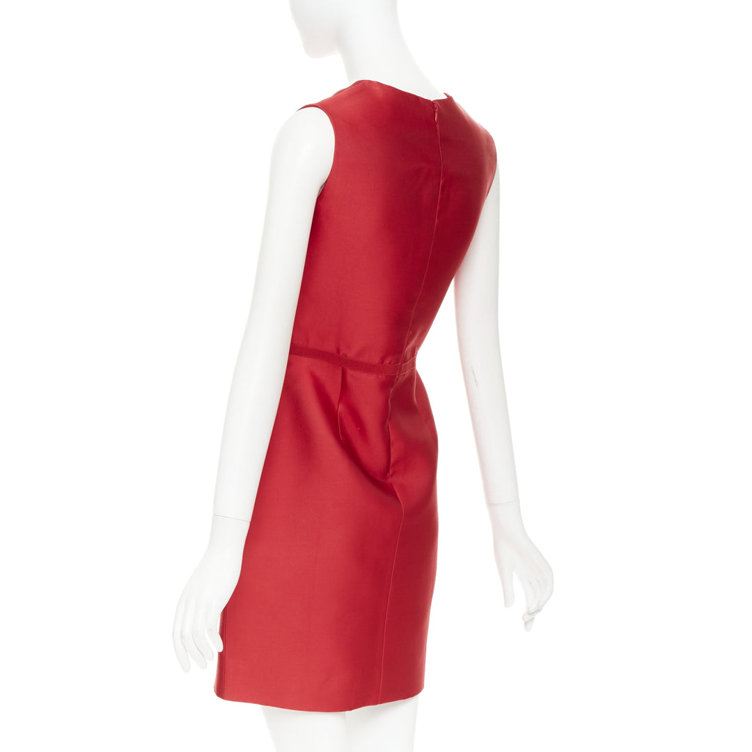 GIAMBATTISTA VALLI red polyester silk grosgrain crew neck shift dress IT44 M