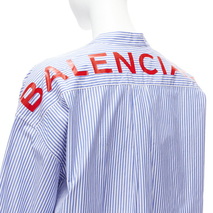 BALENCIAGA Demna 2017 red BB logo blue white stripe  oversized shirt FR34 XS