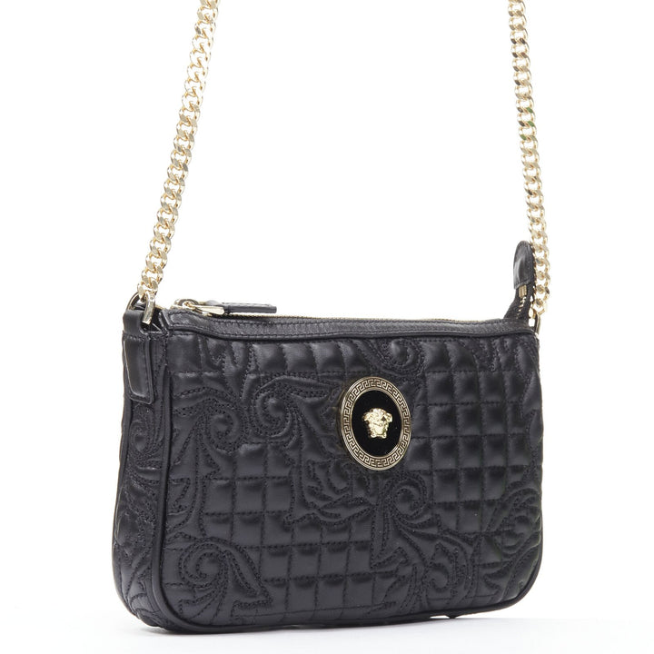 VERSACE Vanitas quilted black baroque gold Medusa metal chain crossbody bag