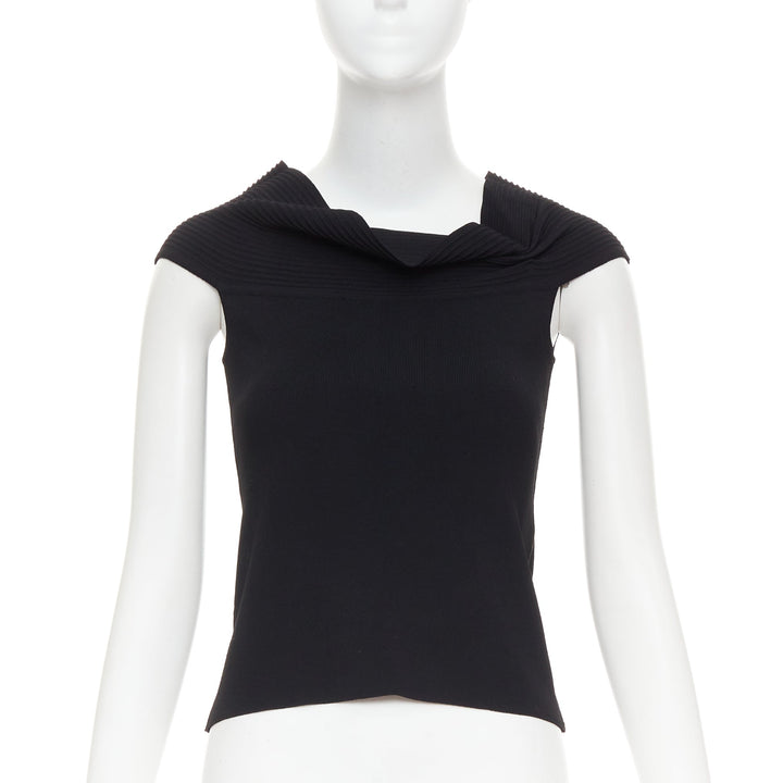 OSCAR DE LA RENTA R10 black viscose blend cowl neck short top S