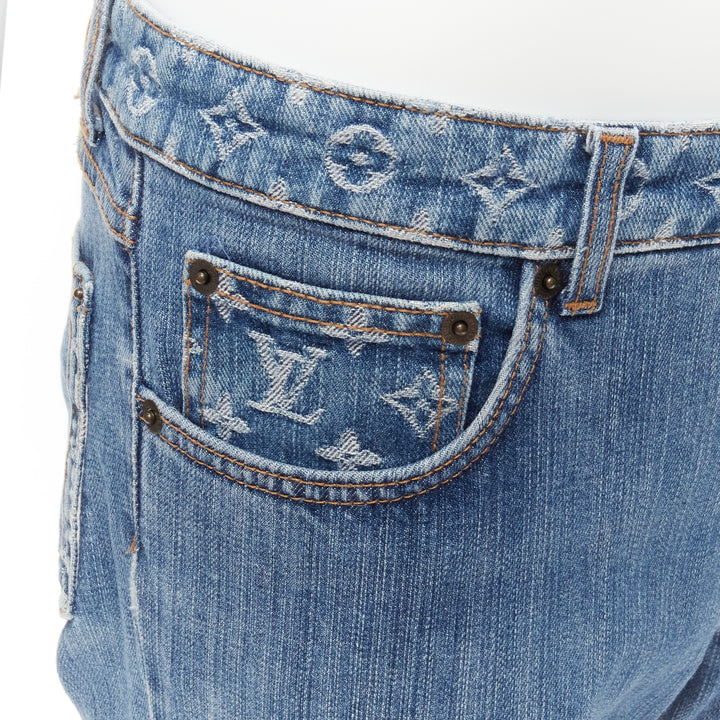 LOUIS VUITTON LV monogram logo pocket washed cropped flare jeans FR38 M