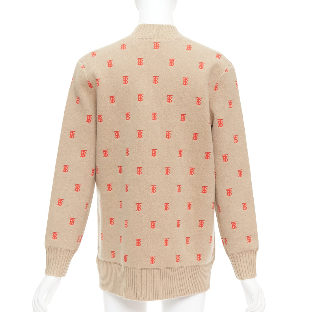 BURBERRY TB monogram camel red cashmere blend oversied cardigan XS