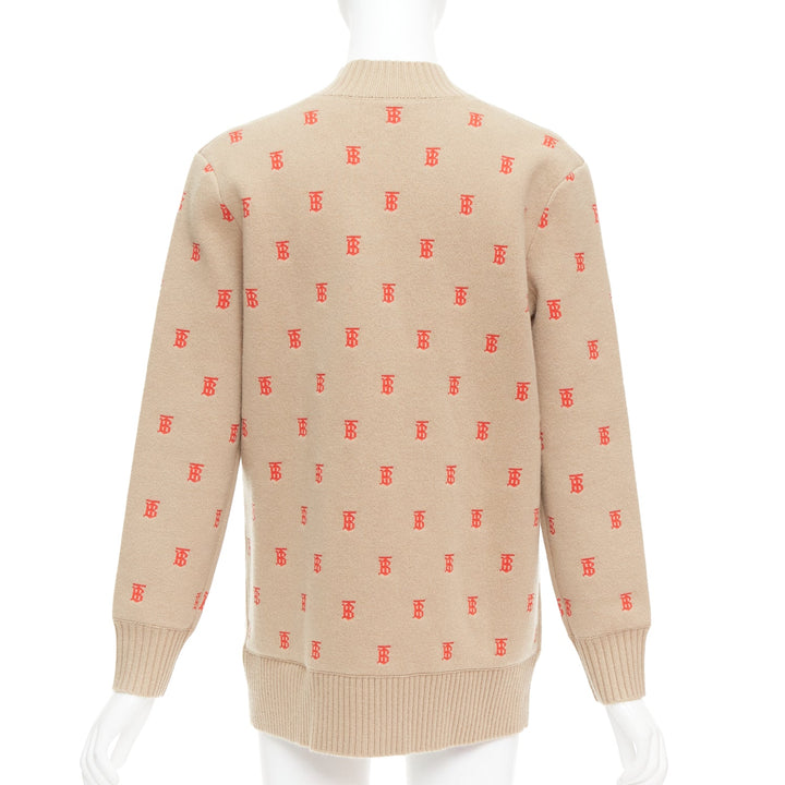 BURBERRY TB monogram camel red cashmere blend oversied cardigan XS