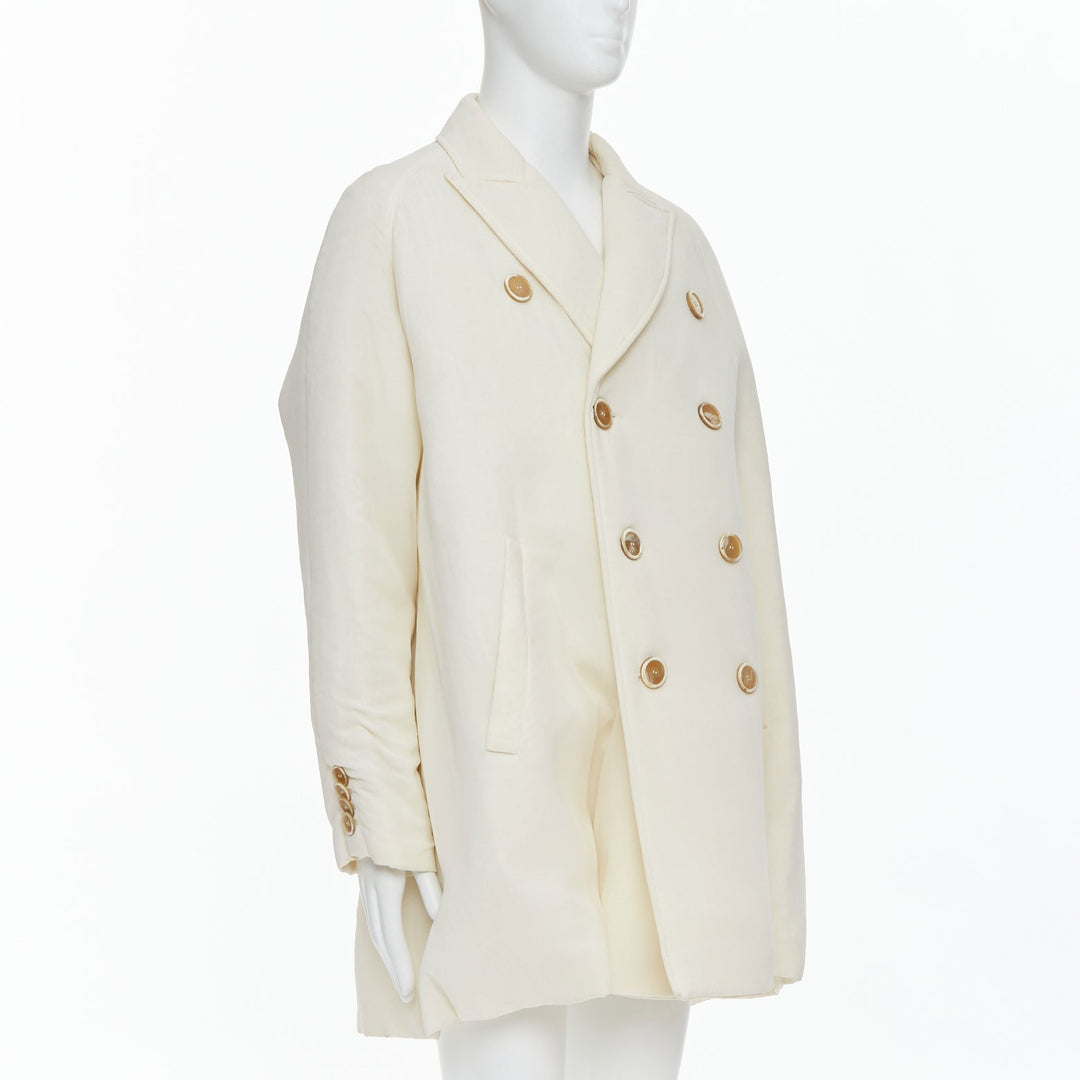 JOHN ROCHA cream padded beige horn buttons DB long coat UK38 M