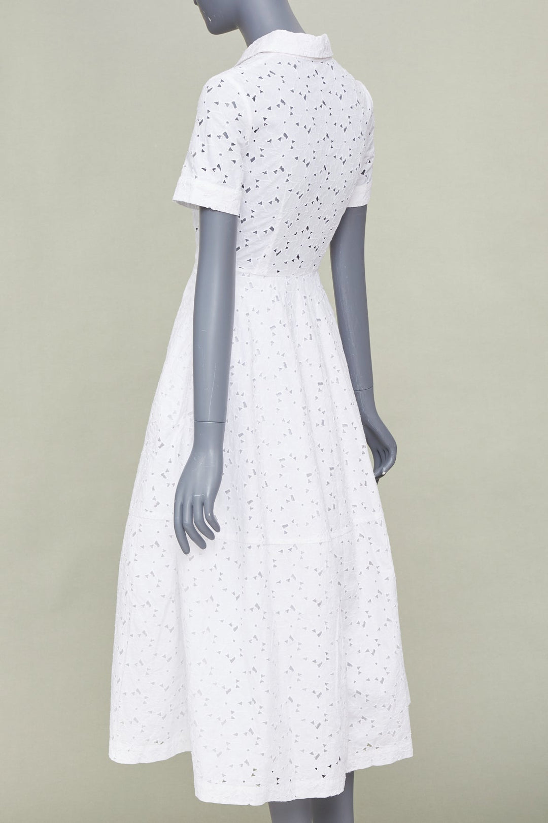 CO COLLECTIONS 2021 white broderie anglaise eyelet cotton midi shirt dress XS