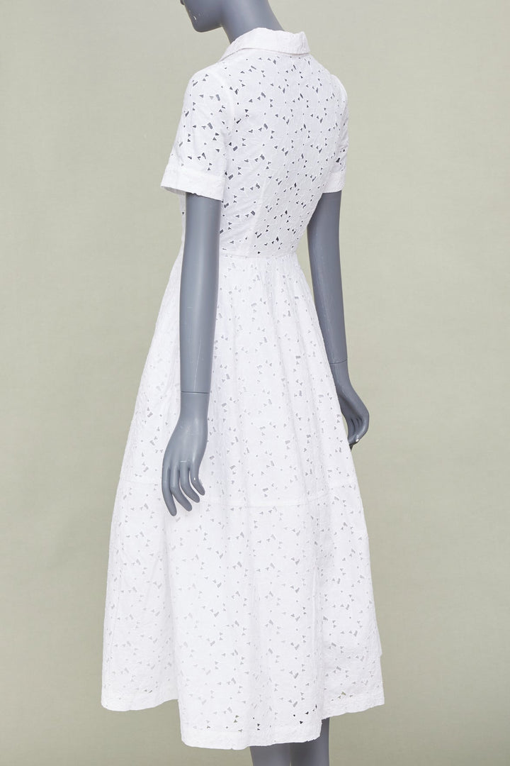 CO COLLECTIONS 2021 white broderie anglaise eyelet cotton midi shirt dress XS