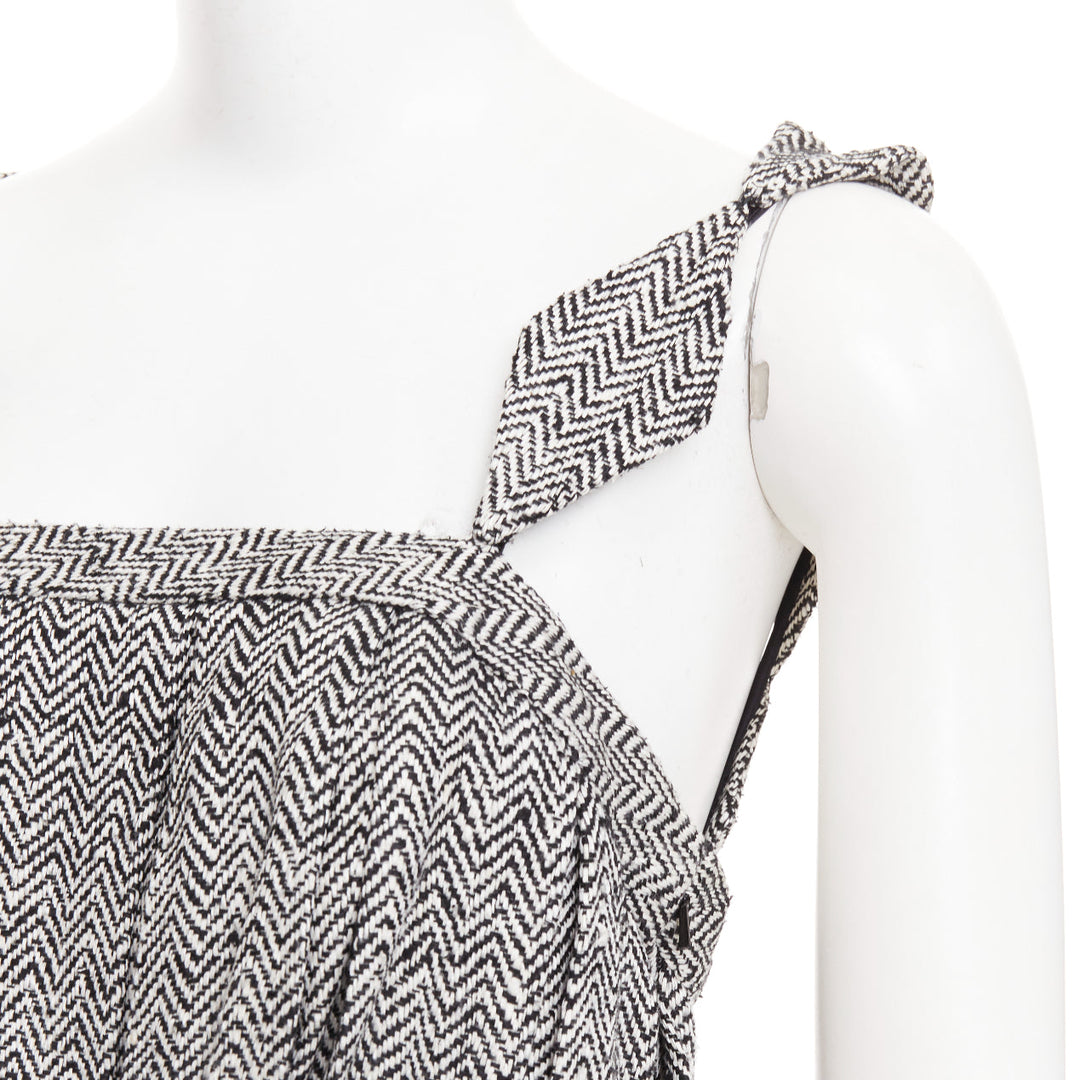 RODARTE Vintage grey Trompe loeil Herringbone silk pleated mini dress US4 S