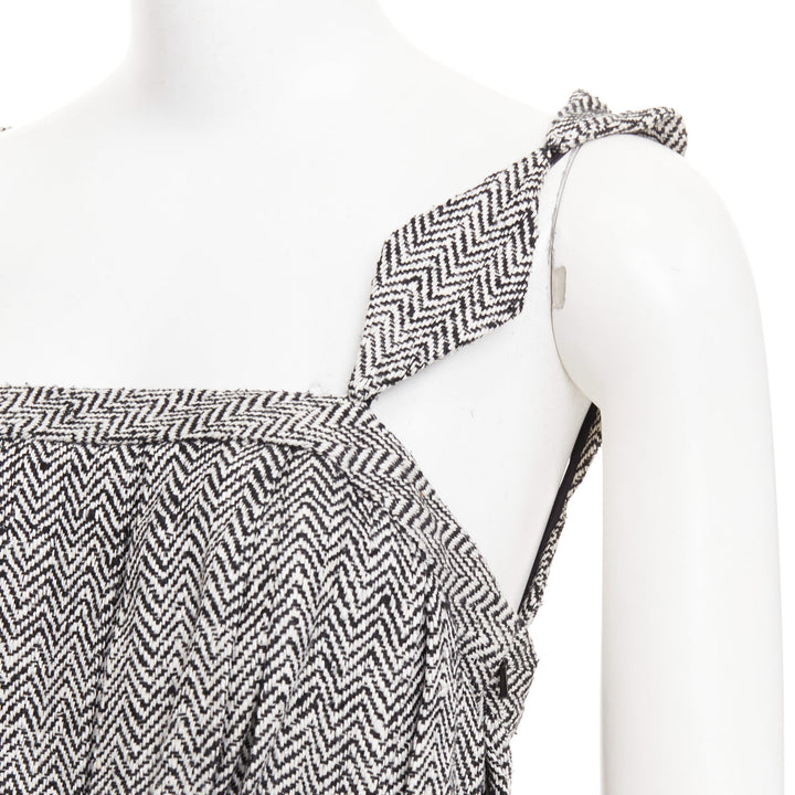 RODARTE Vintage grey Trompe loeil Herringbone silk pleated mini dress US4 S