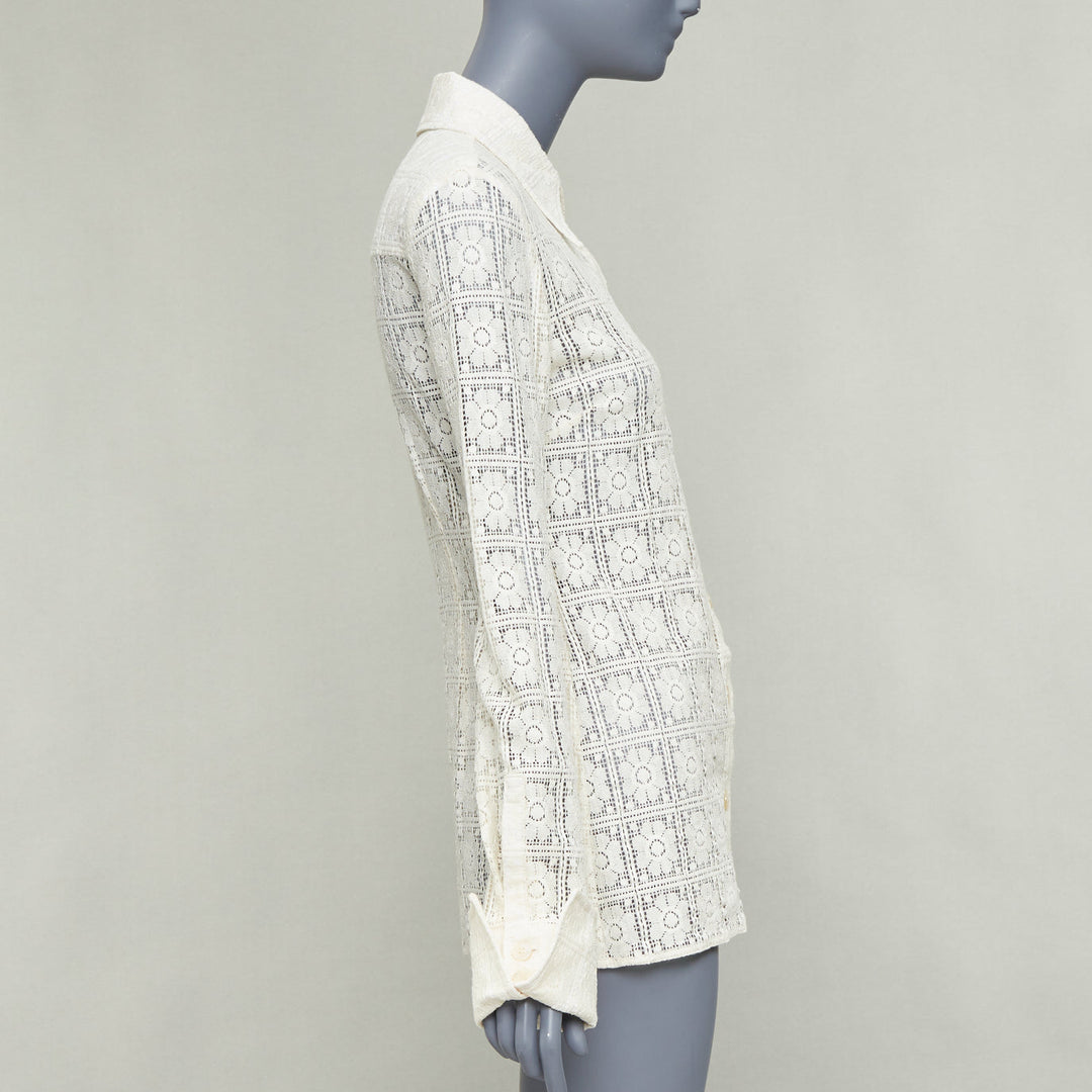SPORTMAX Sava cream cotton retro flower crochet sheer shirt XS