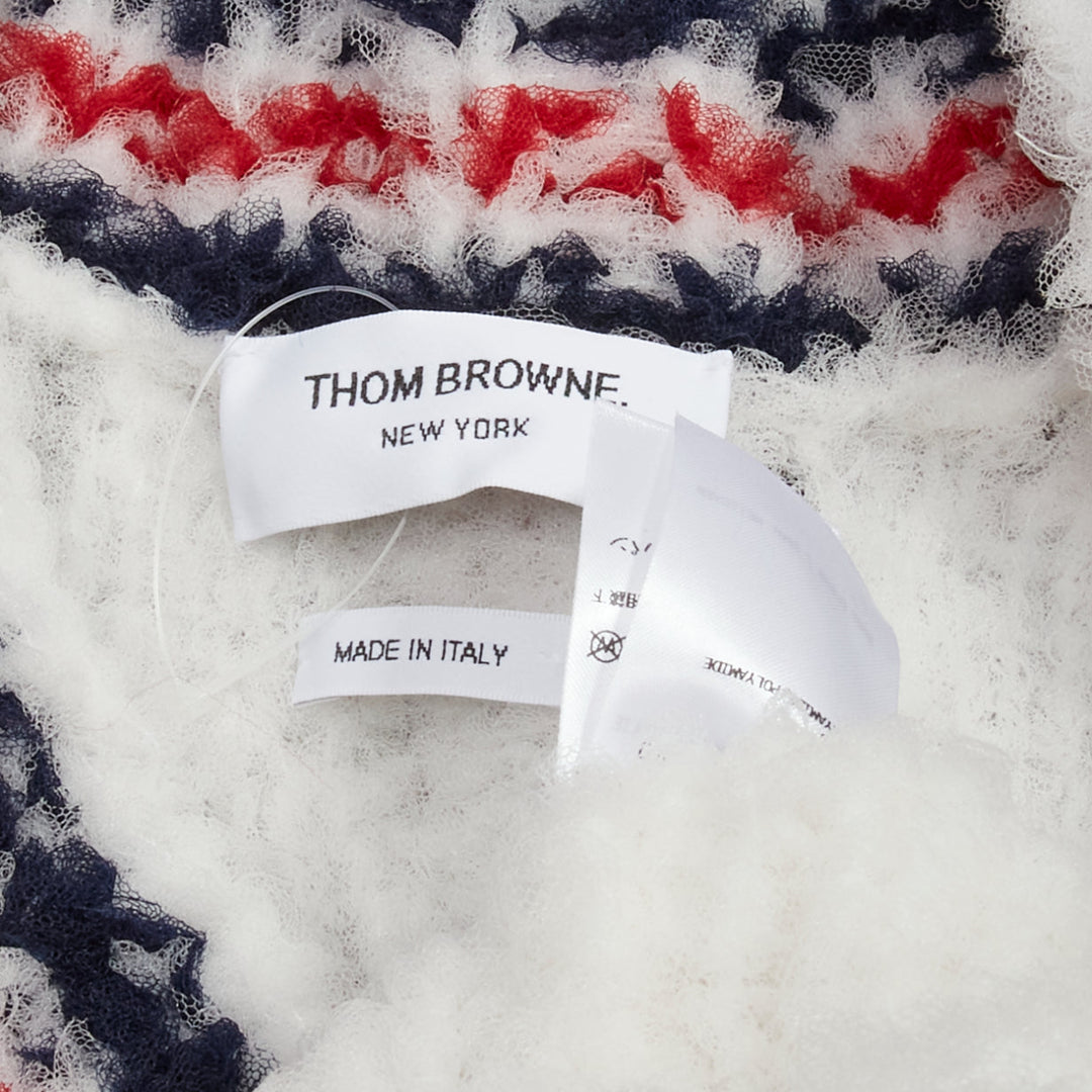 rare THOM BROWNE 2018 Runway hand knit tulle oversized varsity sweater IT36 XXS