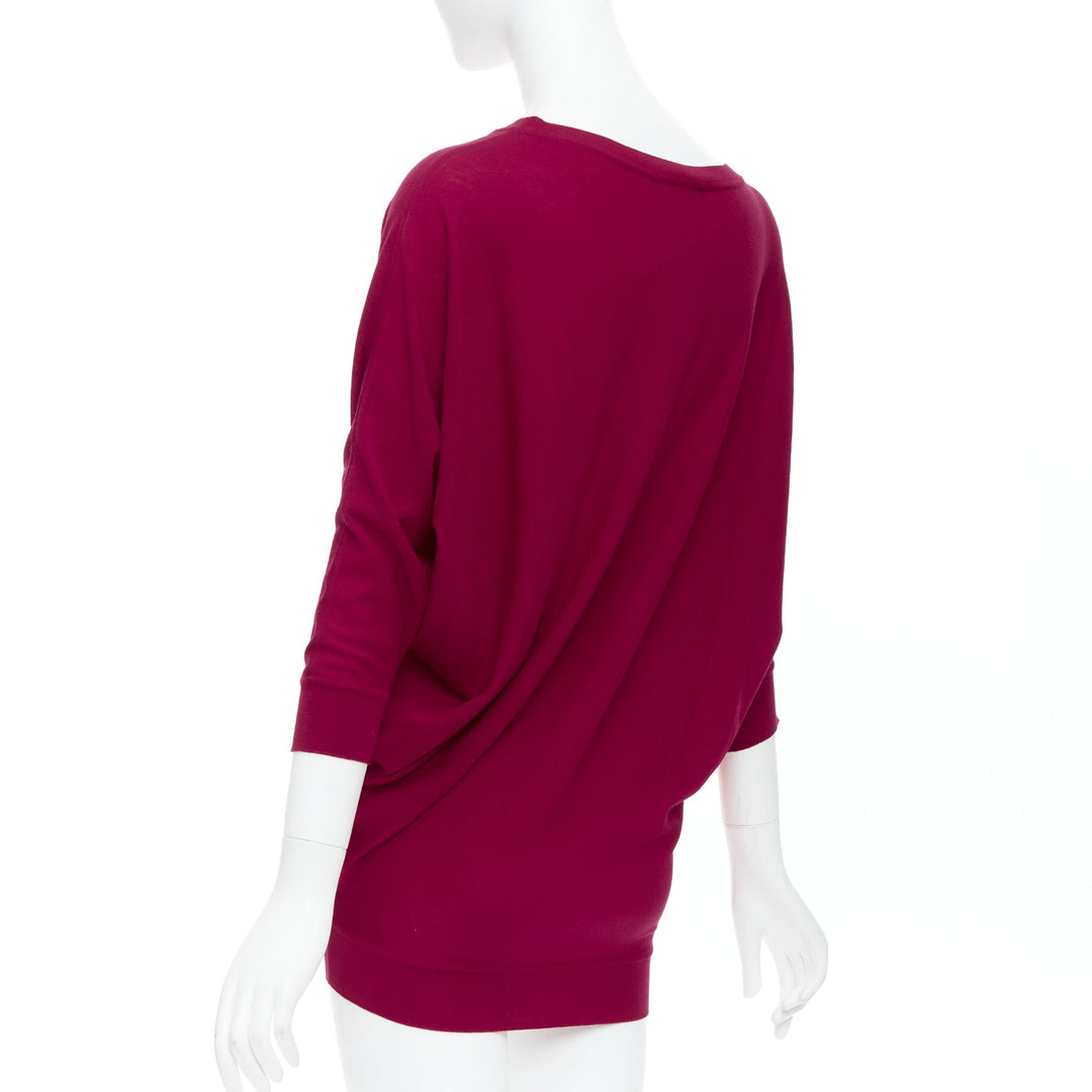 ALEXANDER MCQUEEN raspberry red 100% wool asymmetric drape sweater M