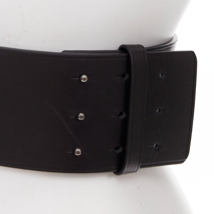 LANVIN black calfskin leather crystal embellished panelled statement belt S