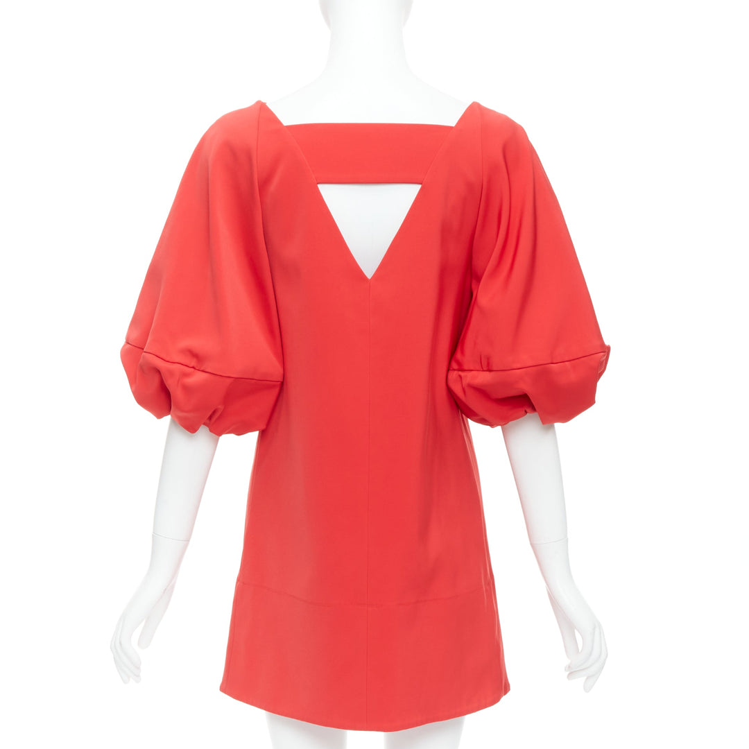 TIBI red satin puff half sleeve V cut out back mini dress US2 S