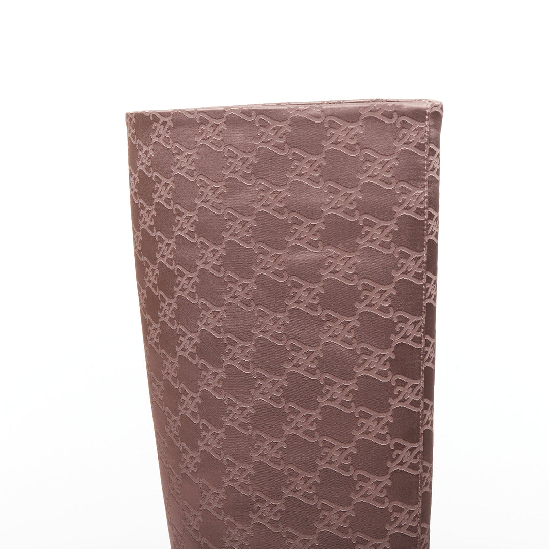 FENDI FF Karligraphy brown satin monogram knee high boots EU35