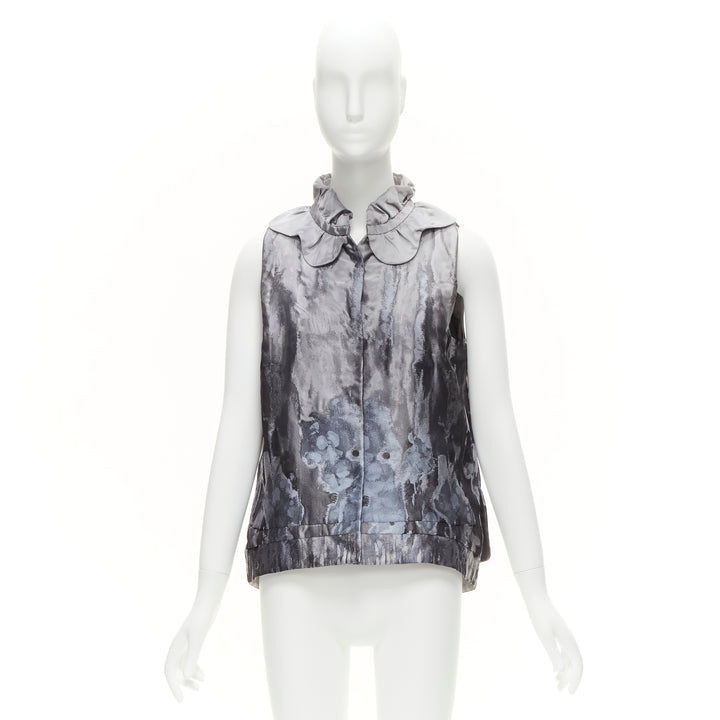 SHIATZY CHEN grey abstract watercolour floral brocade scallop collar vest IT44 L