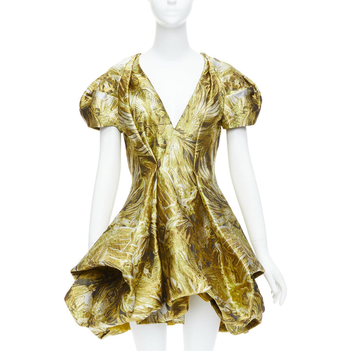 ALEXANDER MCQUEEN 2010 Angels Demons Runway gold medieval jacquard dress IT40 S