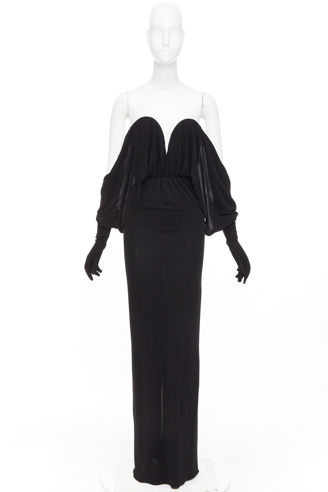 SAINT LAURENT 2023 Runway black sweetheart wired sweetheart gloves gown FR36 S