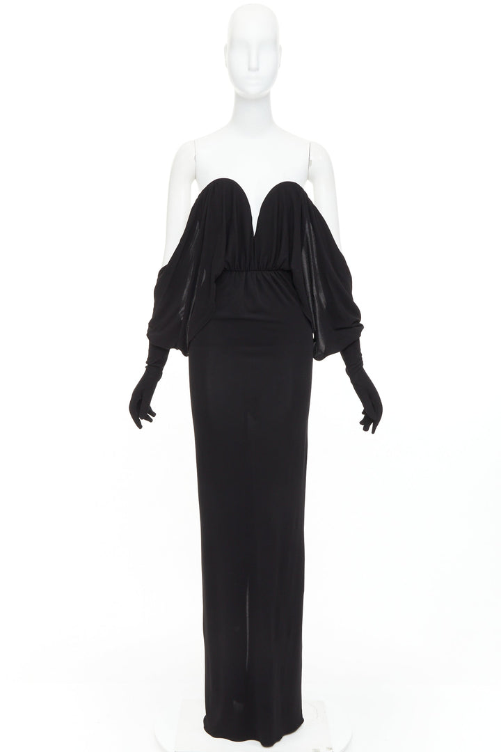 SAINT LAURENT 2023 Runway black sweetheart wired sweetheart gloves gown FR36 S