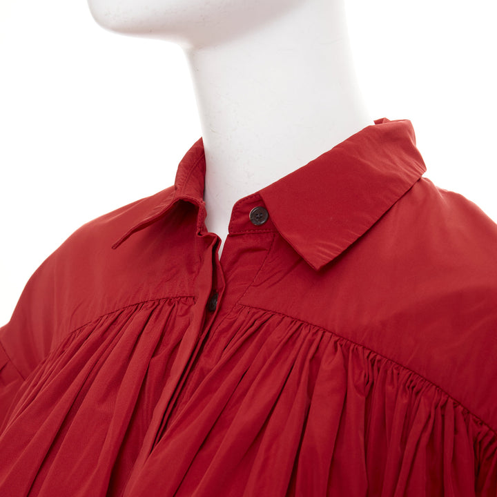 BROCK COLLECTION dark red pleated puff sleeve voluminous  mou mou dress US2 XS