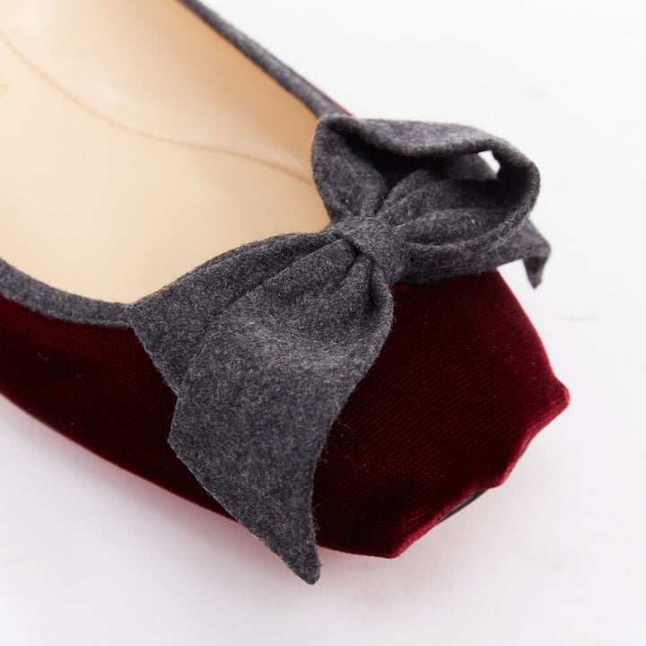 CHRISTIAN LOUBOUTIN Minnie Flat Velvet Flannel rouge ballerina flats EU37.5