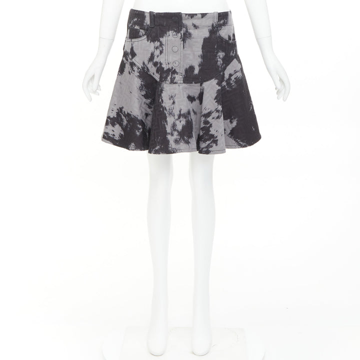 FENDI Five-Pocket black grey cotton FF Monogram tie dye denim flared skirt IT42