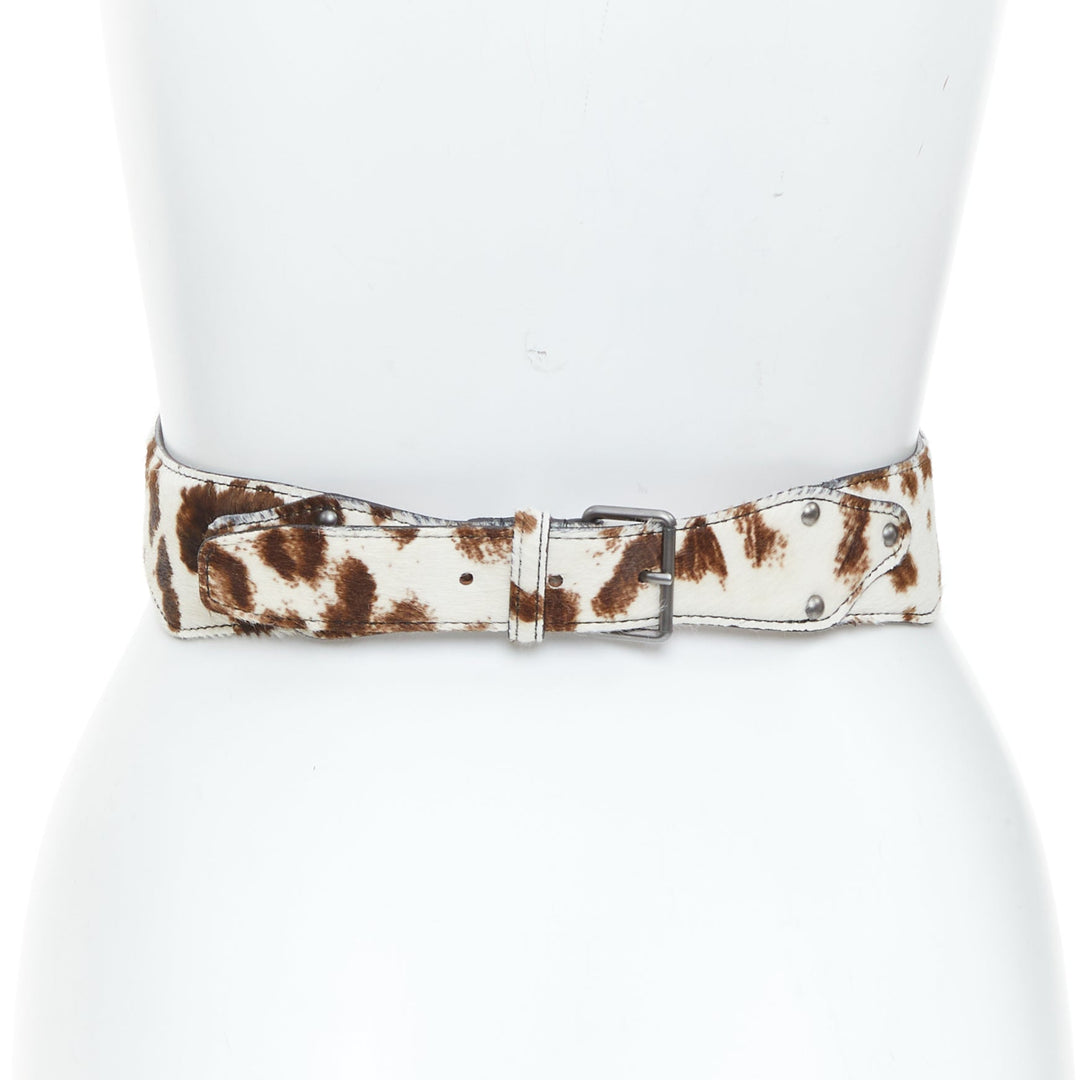 ALAIA cream brown animal print pony hair architectural waist corset belt 65cm