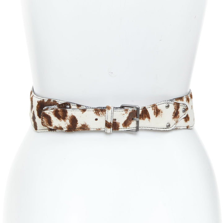ALAIA cream brown animal print pony hair architectural waist corset belt 65cm