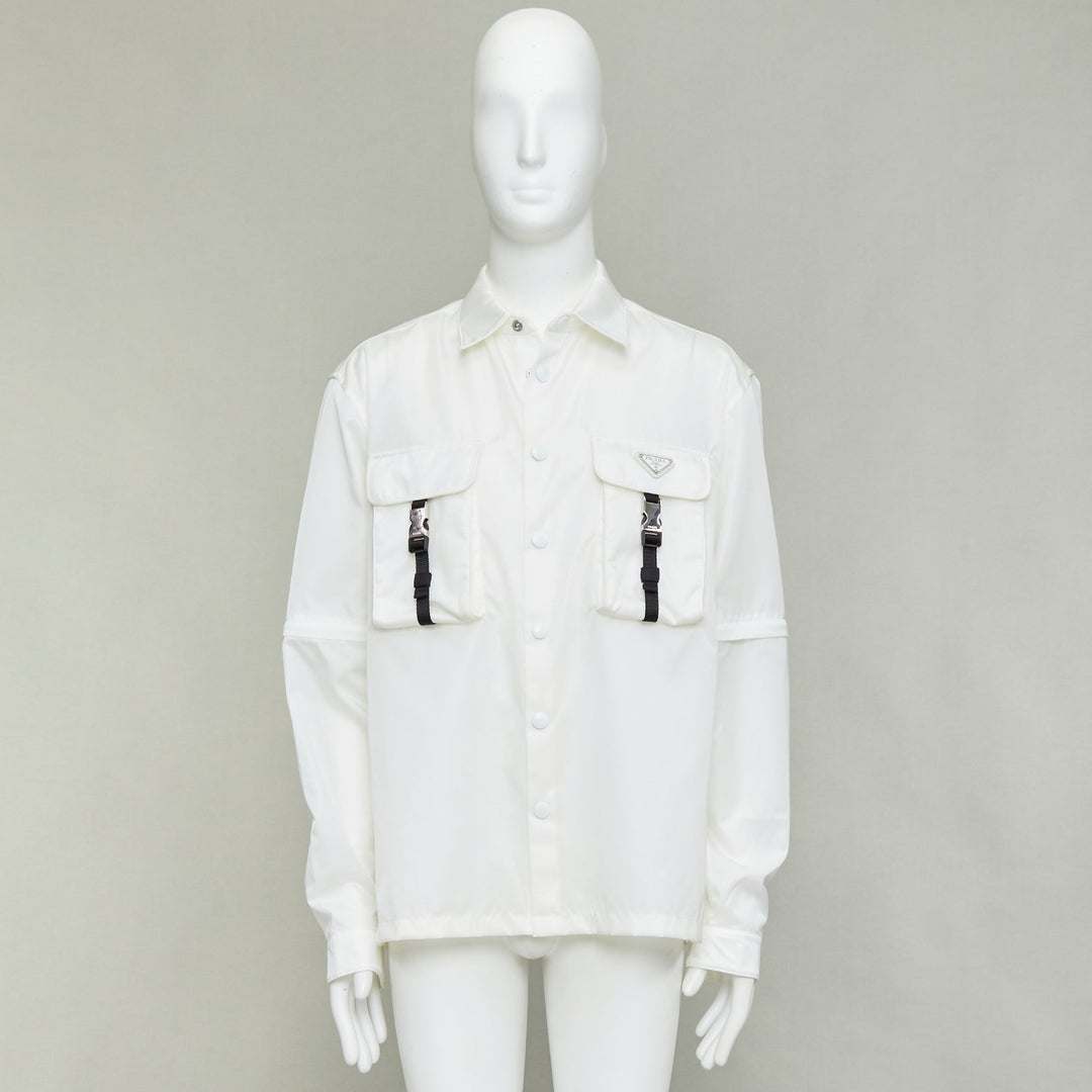 PRADA 2021 Re-Nylon nylon technical buckles pocket transformable shirt jacket XL
