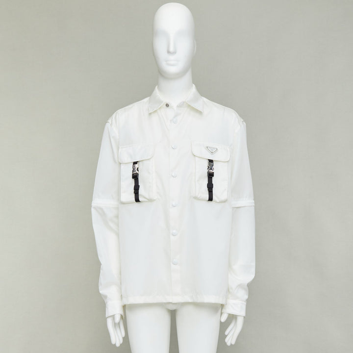 PRADA 2021 Re-Nylon nylon technical buckles pocket transformable shirt jacket XL