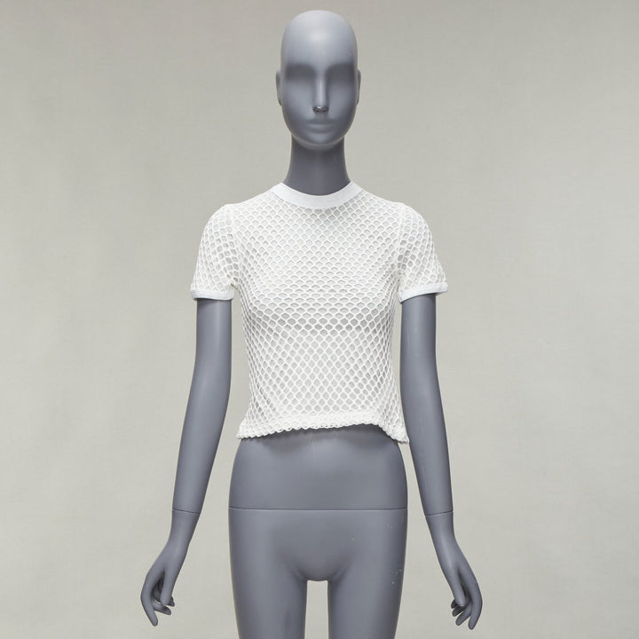 T ALEXANDER WANG white cotton net overlay crew neck fitted top XS