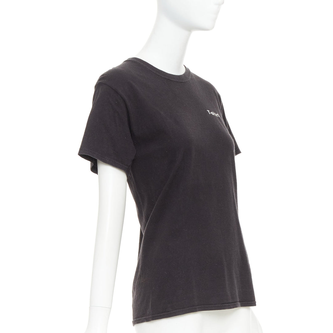 VETEMENTS 2017 black cotton white fonts explanation crew neck T-shirt