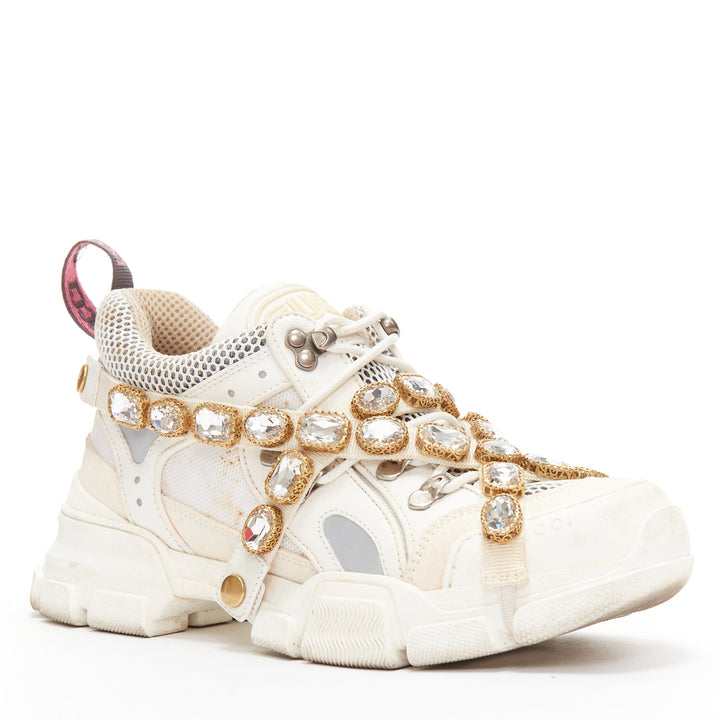 GUCCI Runway Flashtrek cream crystal harness chunky sneakers EU38