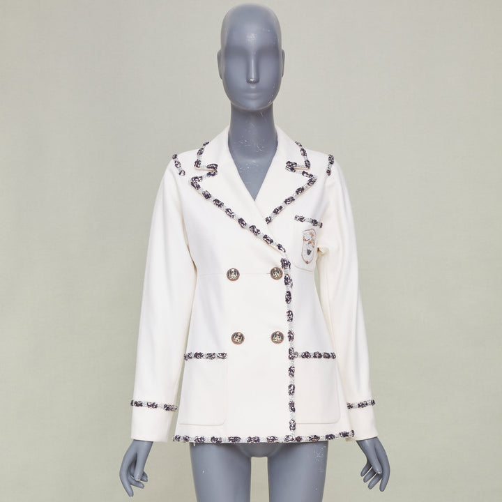 CHANEL 2012 Runway Paris Bombay embroidered double breasted knit jacket FR36 S
