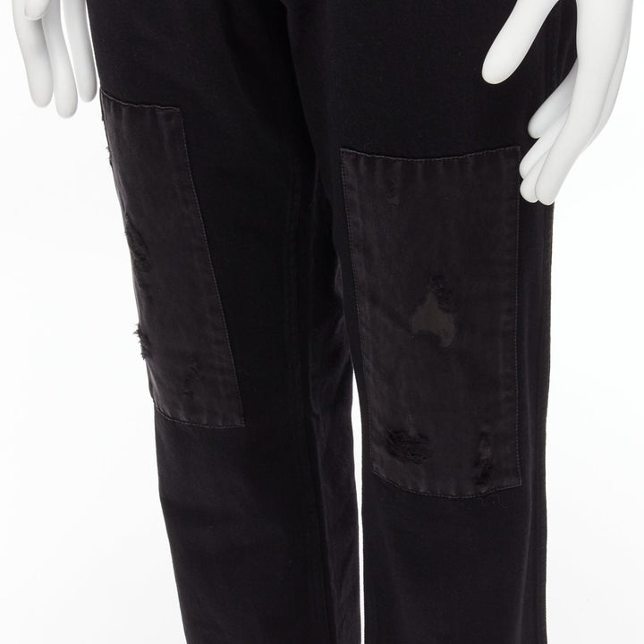 CALVIN KLEIN 205W39NYC Raf Simons black distressed satin patch washed jeans 31"