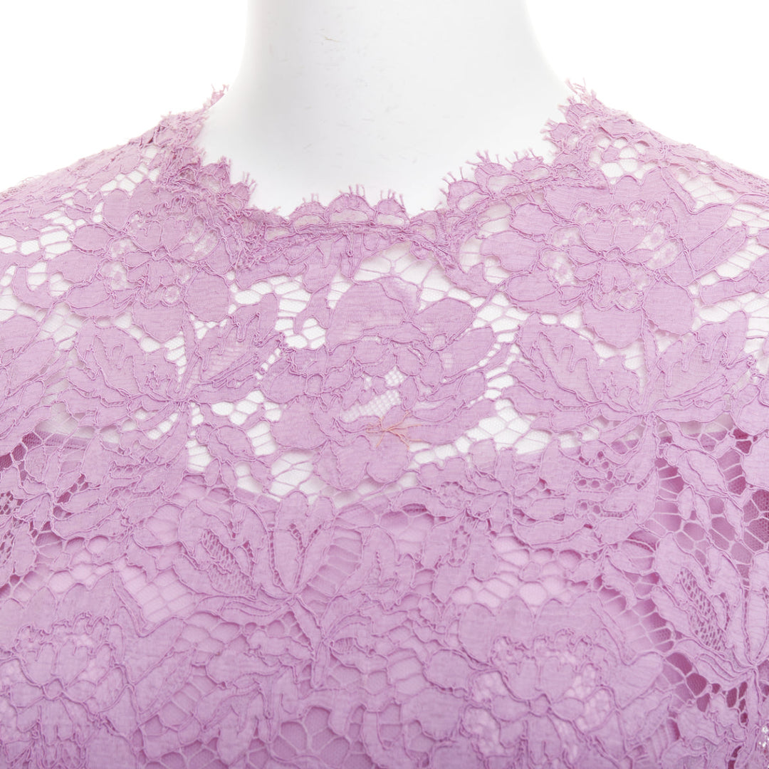 VALENTINO purple floral lace cape sleeve silk lined mini dress IT40 S