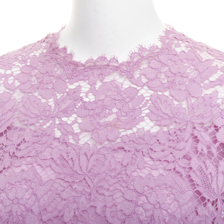VALENTINO purple floral lace cape sleeve silk lined mini dress IT40 S