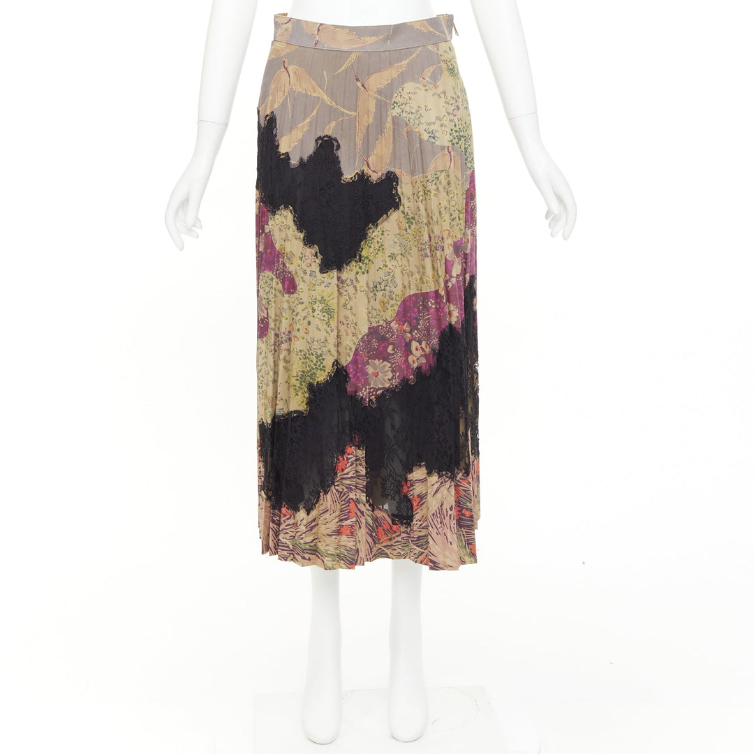 VALENTINO 2016 Runway Prairie sheepskin leather pleated lace midi skirt IT40 S