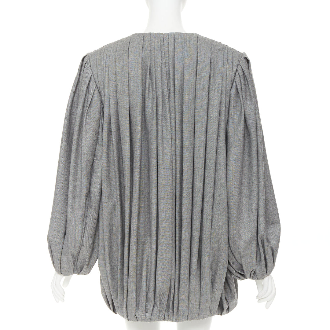 LOUIS VUITTON 2023 Runway grey pleated balloon sleeves power shoulder jacket