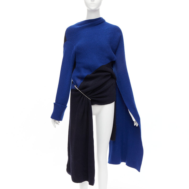 MONSE Runway merino wool blue navy colorblock XL pin cape sleeve sweater XS