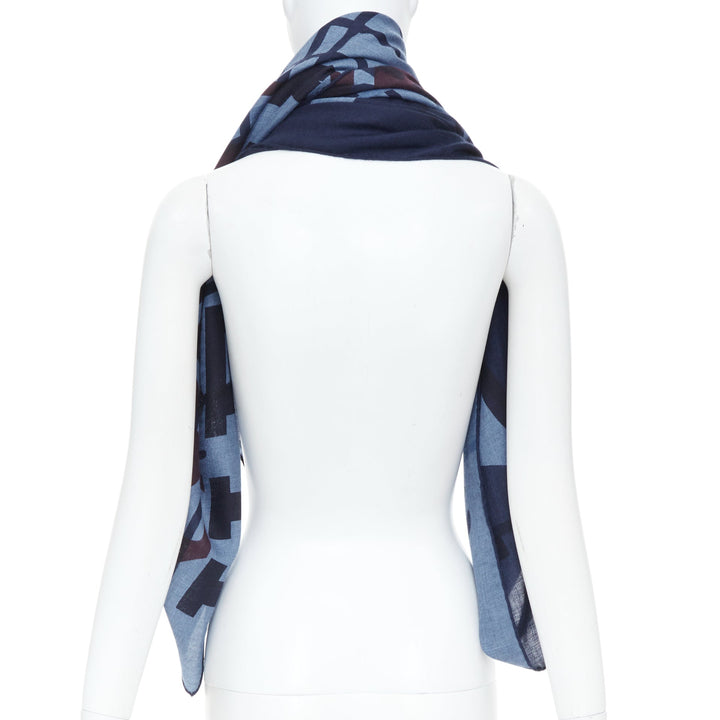 HERMES Imprimeur Fou Brides et Frontaux 140cm navy printed cashmere silk shawl