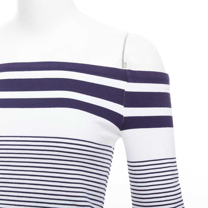 ROSETTA GETTY navy white multi striped sailor off shoulder top XS