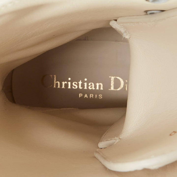 DIOR Dioriron cream CD logo back rubber cap combat boots EU38
