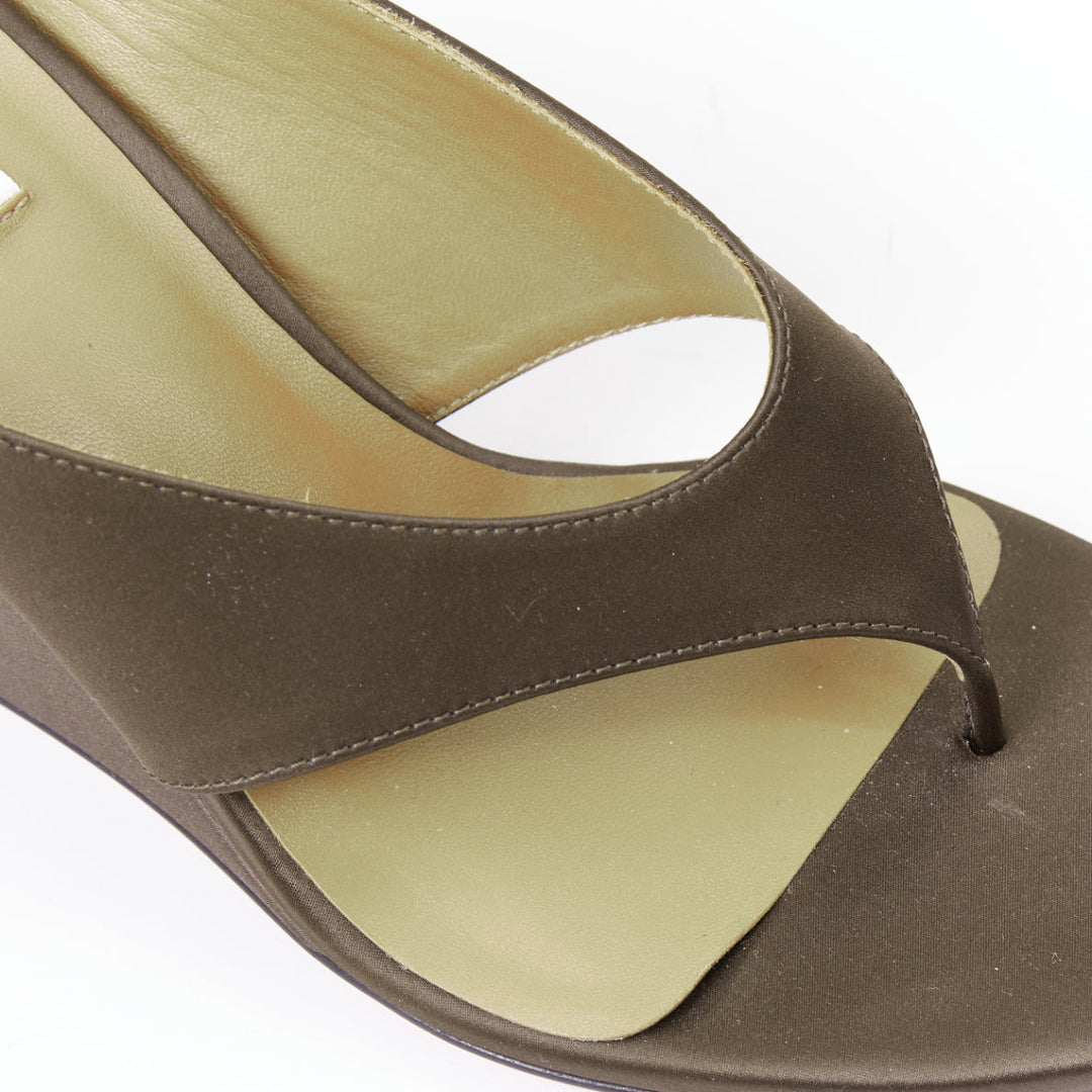 ALAIA Tong 75 brown satin sculptural wedge open toe thong sandals EU37