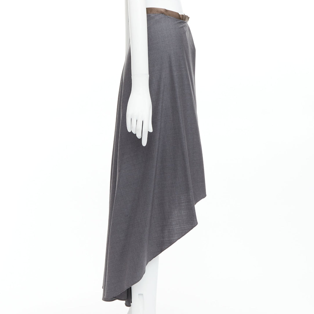 BRUNELLO CUCINELLI grey virgin wool drape high low skirt IT36 XXS