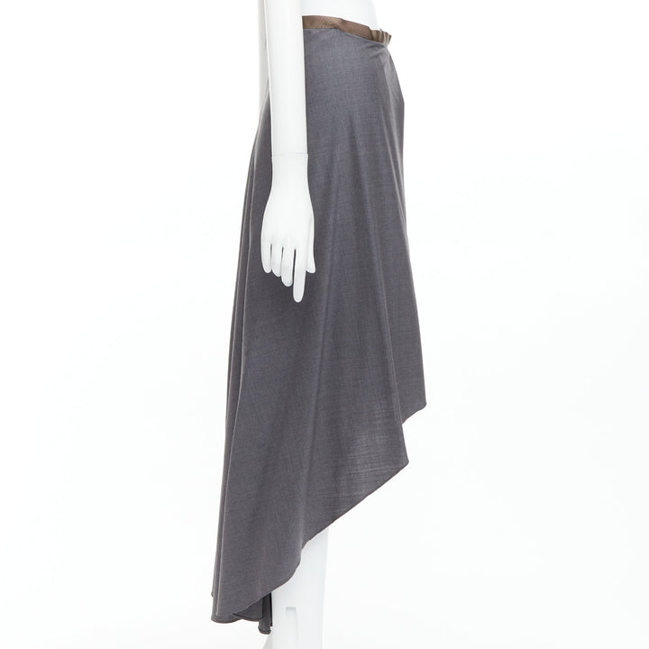BRUNELLO CUCINELLI grey virgin wool drape high low skirt IT36 XXS