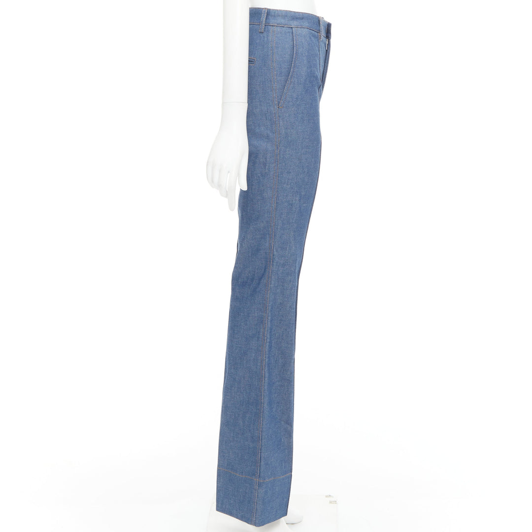 SAINT LAURENT 2022 blue pleated front high waist flare leg jeans FR34 XS