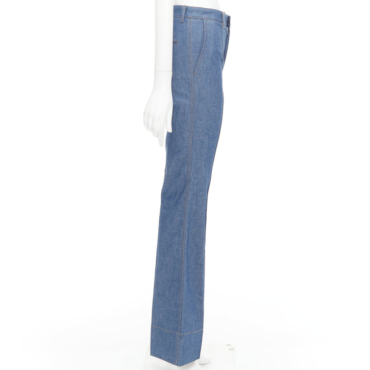 SAINT LAURENT 2022 blue pleated front high waist flare leg jeans FR34 XS